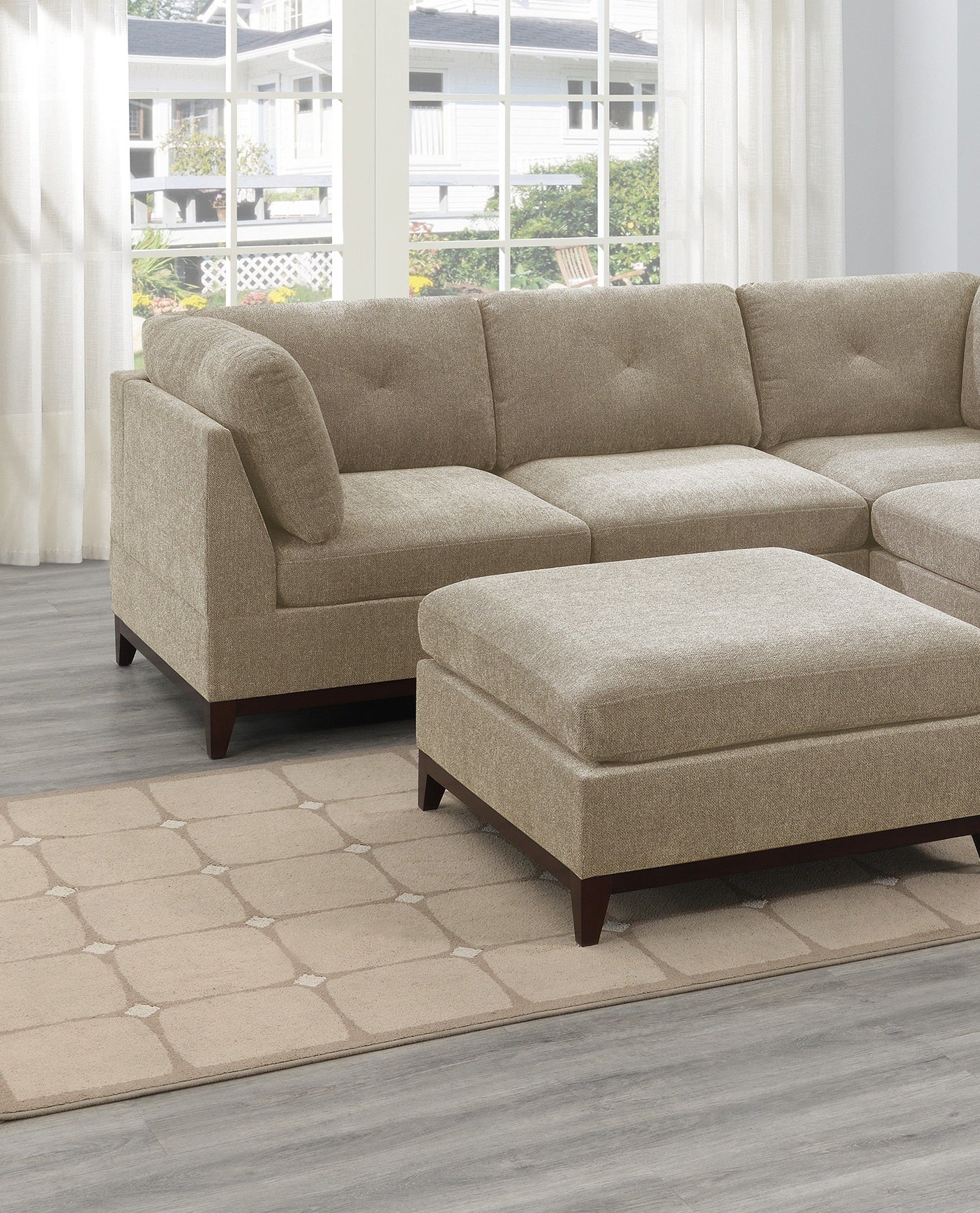 Camel Chenille Fabric Modular Sectional 6Pc Set Living Room Furniture Corner L Sectional Couch 2X Corner Wedge 2X Armless Chairs And 2X Ottomans Tufted Back Exposed Wooden Base Camel Chenille Wood Primary Living Space Cushion Back Contemporary,Modern