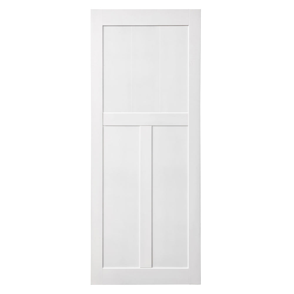 30" X 80" "T" Style Real Primed Door Slab 6.6Ft Barn Door Sliding Hardware Adjustable Floor Guider Pull Handle, Diy Unfinished Paneled Door, Modern Interior Barn Door, Moisture Proof White Mdf