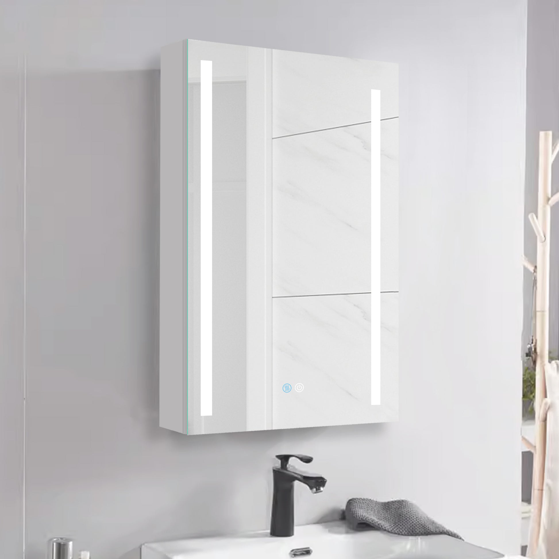 30X20 Inch Led Bathroom Medicine Cabinet Surface Mounted Cabinets With Lighted Mirror White Left Open White Modern Aluminium