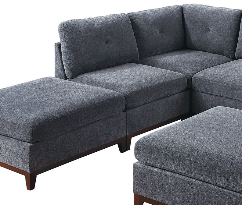 Ash Grey Chenille Fabric Modular Sectional 7Pc Set Living Room Furniture U Sectional Couch 2X Corner Wedge 3X Armless Chairs And 2X Ottomans Tufted Back Gun Ash Chenille Wood Primary Living Space Cushion Back Contemporary,Modern Modular Chenille 7 Seat