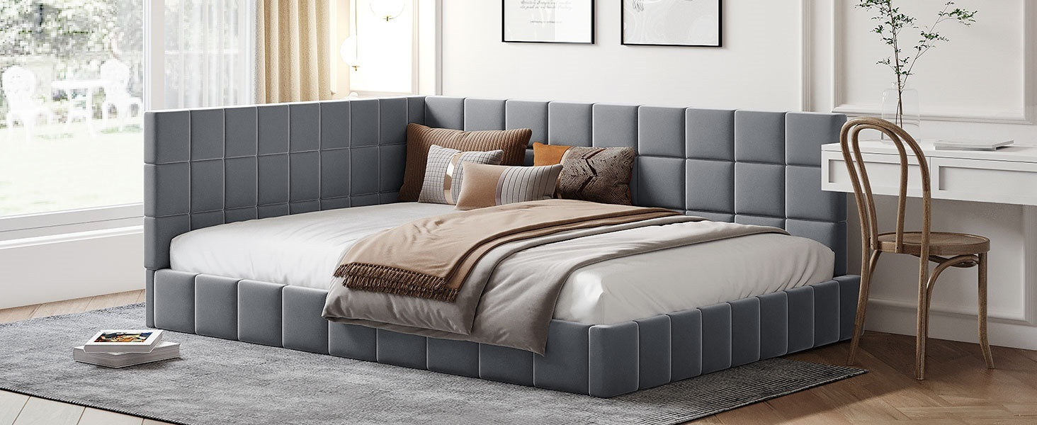 Full Size Upholstered Daybed Sofa Bed Frame Gray, Velvet Full Gray Upholstered