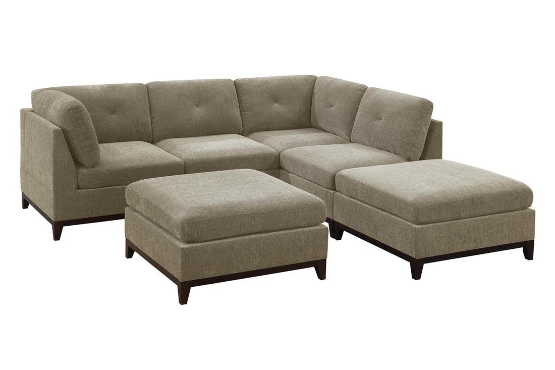 Camel Chenille Fabric Modular Sectional 6Pc Set Living Room Furniture Corner L Sectional Couch 2X Corner Wedge 2X Armless Chairs And 2X Ottomans Tufted Back Exposed Wooden Base Camel Chenille Wood Primary Living Space Cushion Back Contemporary,Modern