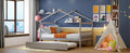 Full Size Wooden House Bed With Twin Size Trundle, Gray Gray Solid Wood