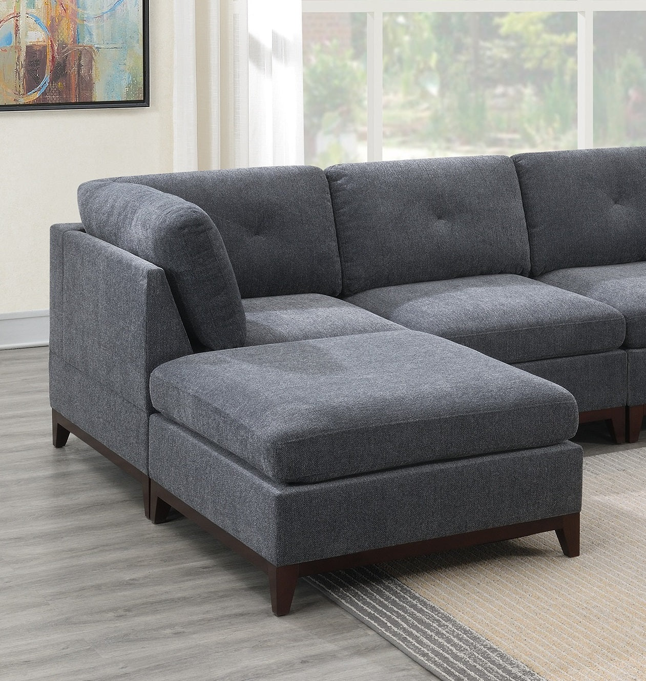 Ash Grey Chenille Fabric Modular Sectional 6pc Set gun ash-chenille-wood-primary living