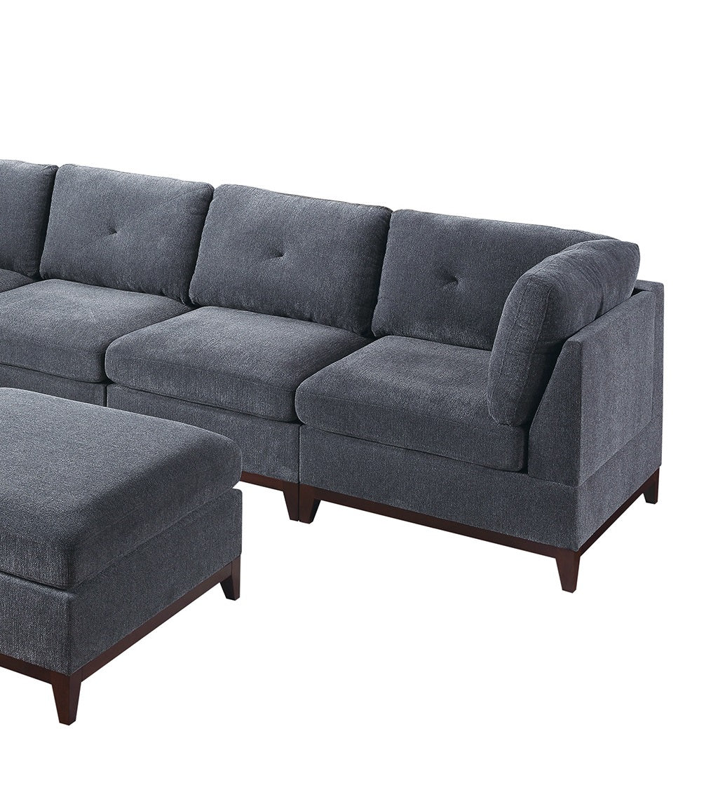 Ash Grey Chenille Fabric Modular Sectional 7Pc Set Living Room Furniture U Sectional Couch 2X Corner Wedge 3X Armless Chairs And 2X Ottomans Tufted Back Gun Ash Chenille Wood Primary Living Space Cushion Back Contemporary,Modern Modular Chenille 7 Seat