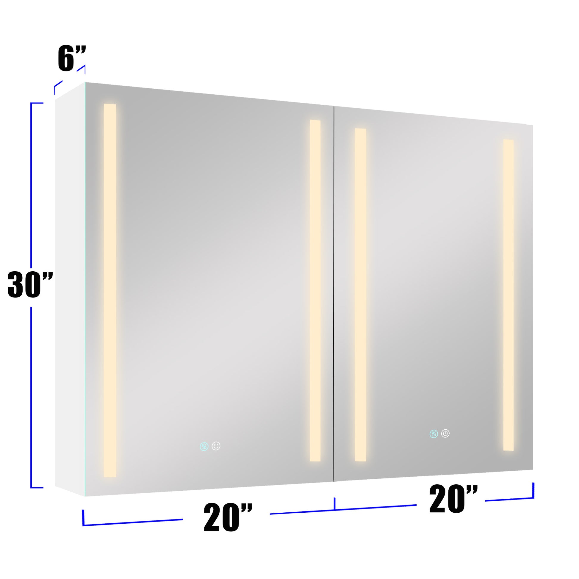 40X30 Inch Led Bathroom Medicine Cabinet Surface Mount Double Door Lighted Medicine Cabinet, Medicine Cabinets For Bathroom With Mirror Defogging, Dimmer White White Modern Aluminium