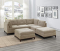 Camel Chenille Fabric Modular Sectional 6Pc Set Living Room Furniture Corner L Sectional Couch 2X Corner Wedge 2X Armless Chairs And 2X Ottomans Tufted Back Exposed Wooden Base Camel Chenille Wood Primary Living Space Cushion Back Contemporary,Modern