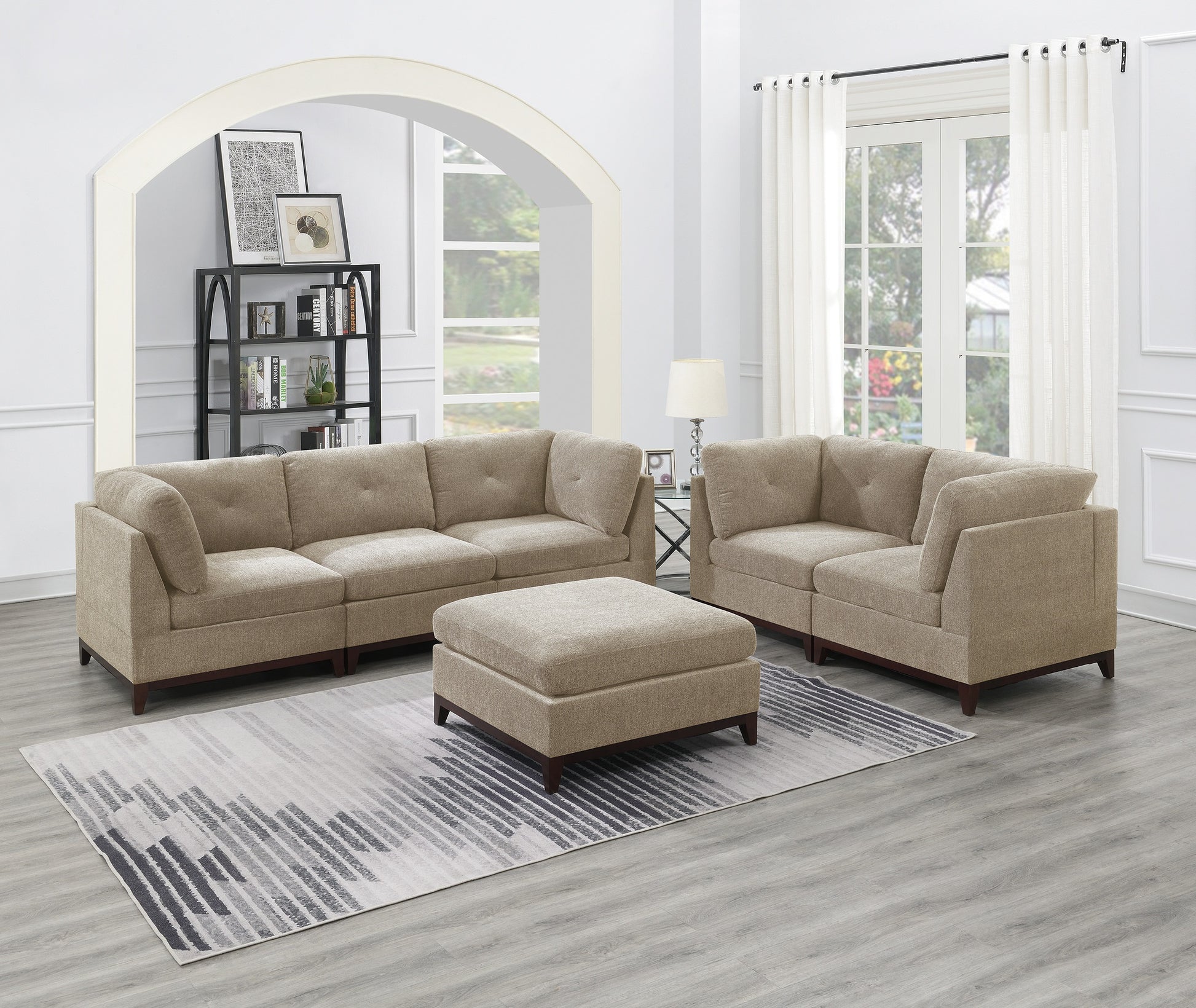 Camel Chenille Fabric Modular Sofa Set 6pc Set Living camel-chenille-wood-primary living space-cushion