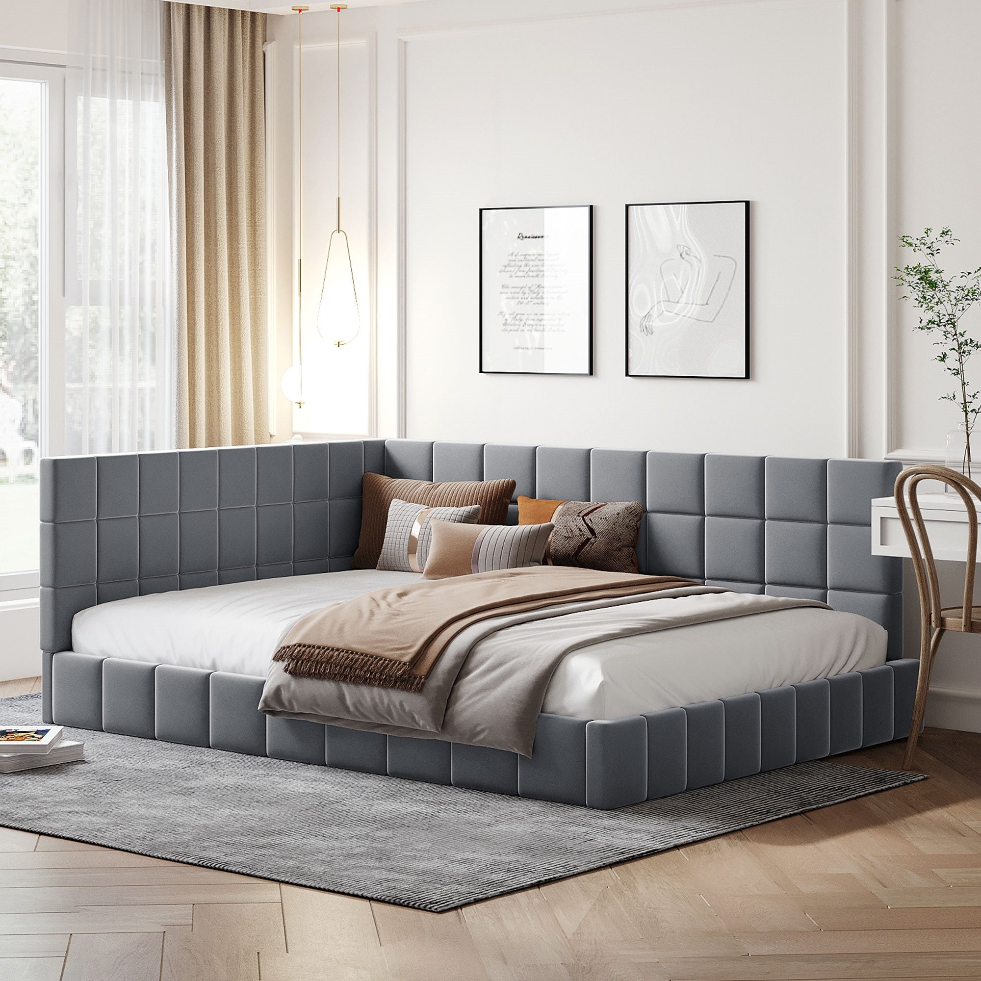 Full Size Upholstered Daybed Sofa Bed Frame Gray, Velvet Full Gray Upholstered