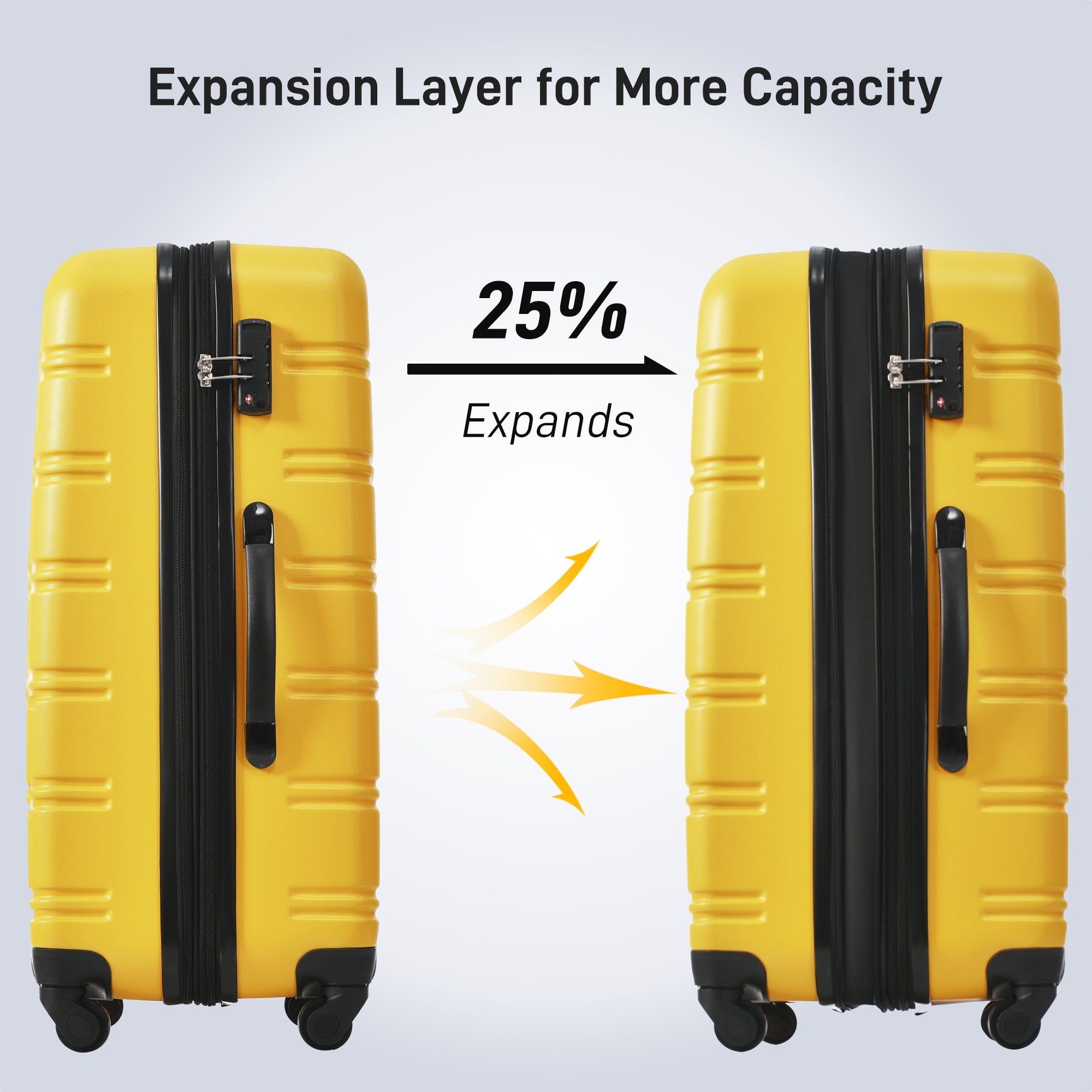 Luggage Sets of 2 Piece Carry on Suitcase Airline yellow-abs
