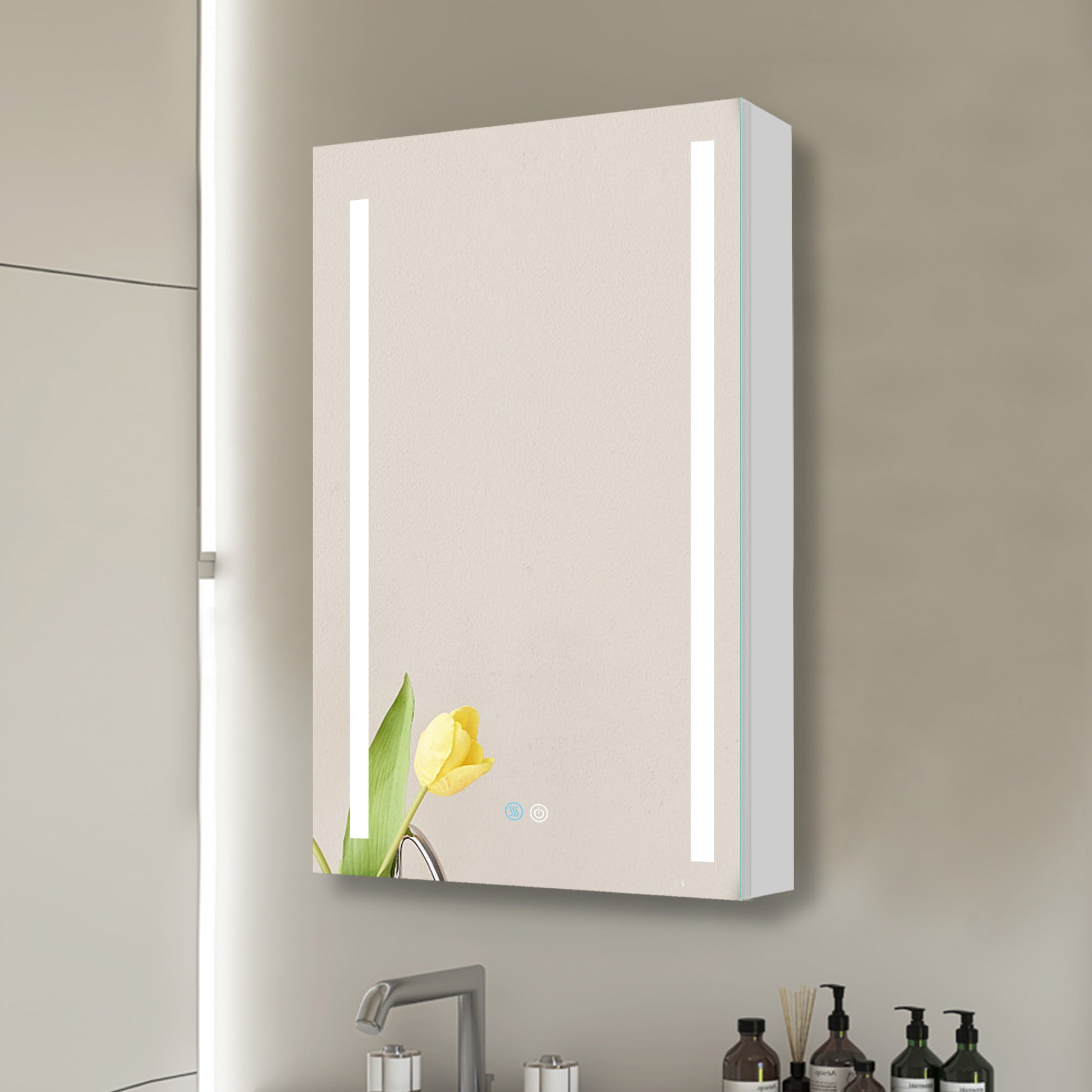 30X20 Inch Led Bathroom Medicine Cabinet Surface Mounted Cabinets With Lighted Mirror White Left Open White Modern Aluminium