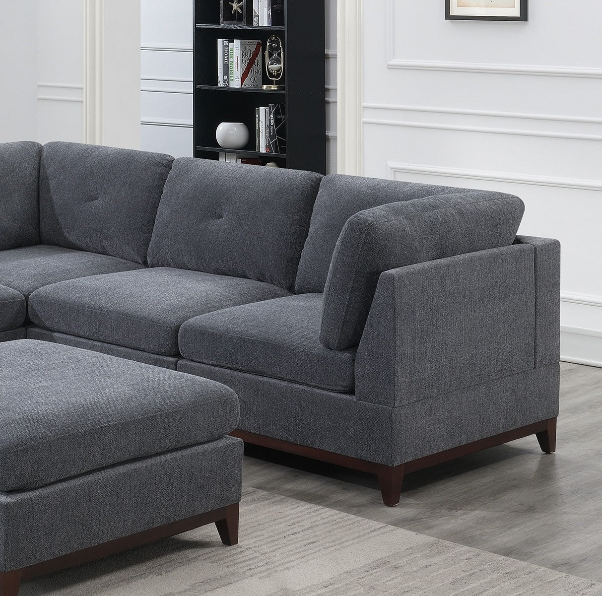 Ash Grey Chenille Fabric Modular Sectional 6Pc Set Living Room Furniture Corner Sectional Couch 3X Corner Wedge 2X Armless Chairs And 1X Ottoman Tufted Back Gun Ash Chenille Wood Primary Living Space Cushion Back Contemporary,Modern Modular Chenille 6