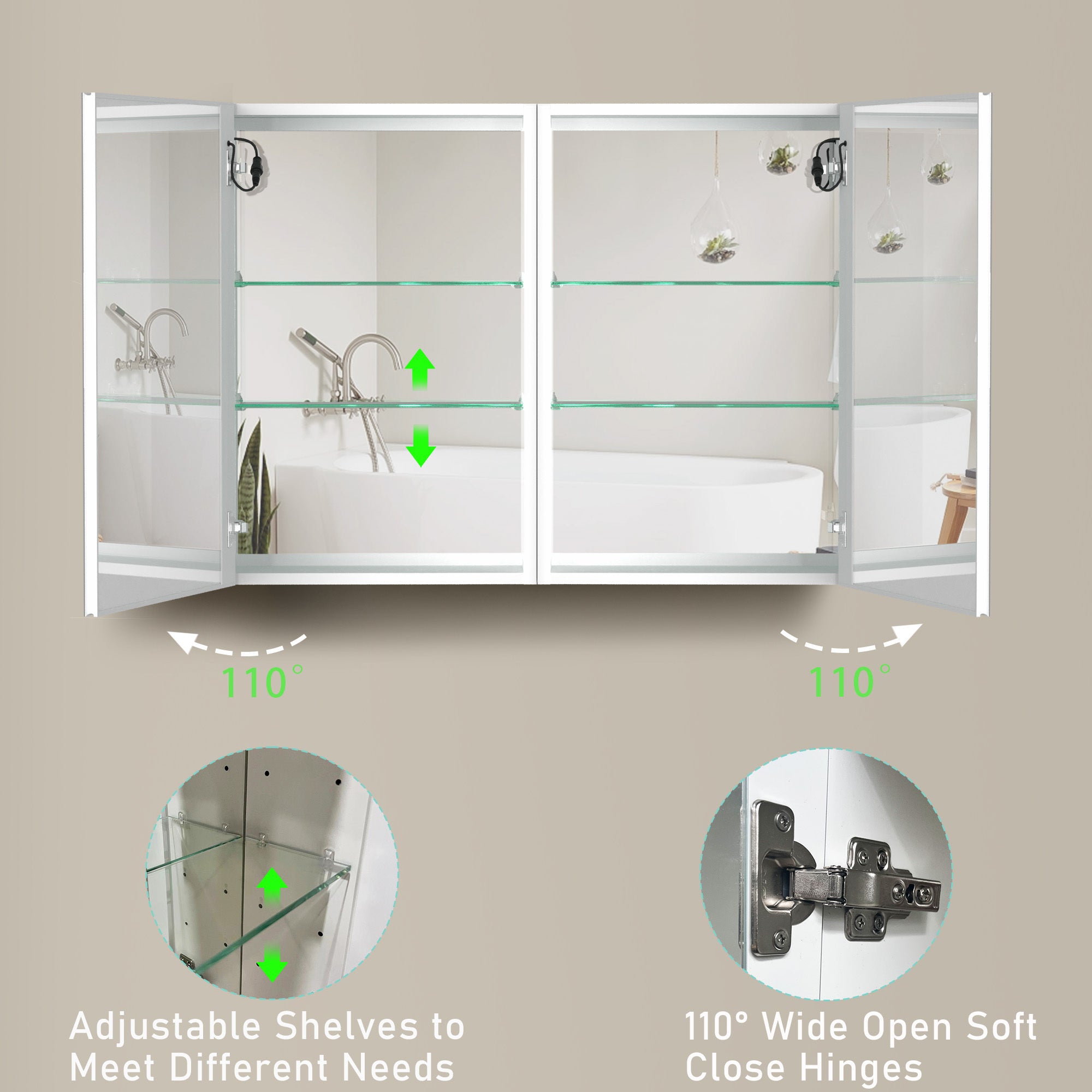 40x30 Inch LED Bathroom Medicine Cabinet Surface Mount white-modern-aluminium