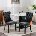 Nikki Collection Modern, High End Tufted Solid Wood Contemporary Pu And Velvet Upholstered Dining Chair With Wood Legs Trim 2 Pcs Set Black Orange, Sw2101Bo Black Pu Foam Pu Leather