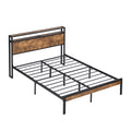 King Size Metal Platform Bed Frame With Wooden Headboard And Footboard With Usb Liner, No Box Spring Needed, Large Under Bed Storage, Easy Assemble King Black Brown Metal
