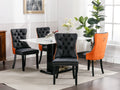 Nikki Collection Modern, High End Tufted Solid Wood Contemporary Pu And Velvet Upholstered Dining Chair With Wood Legs Trim 2 Pcs Set Black Orange, Sw2101Bo Black Pu Foam Pu Leather