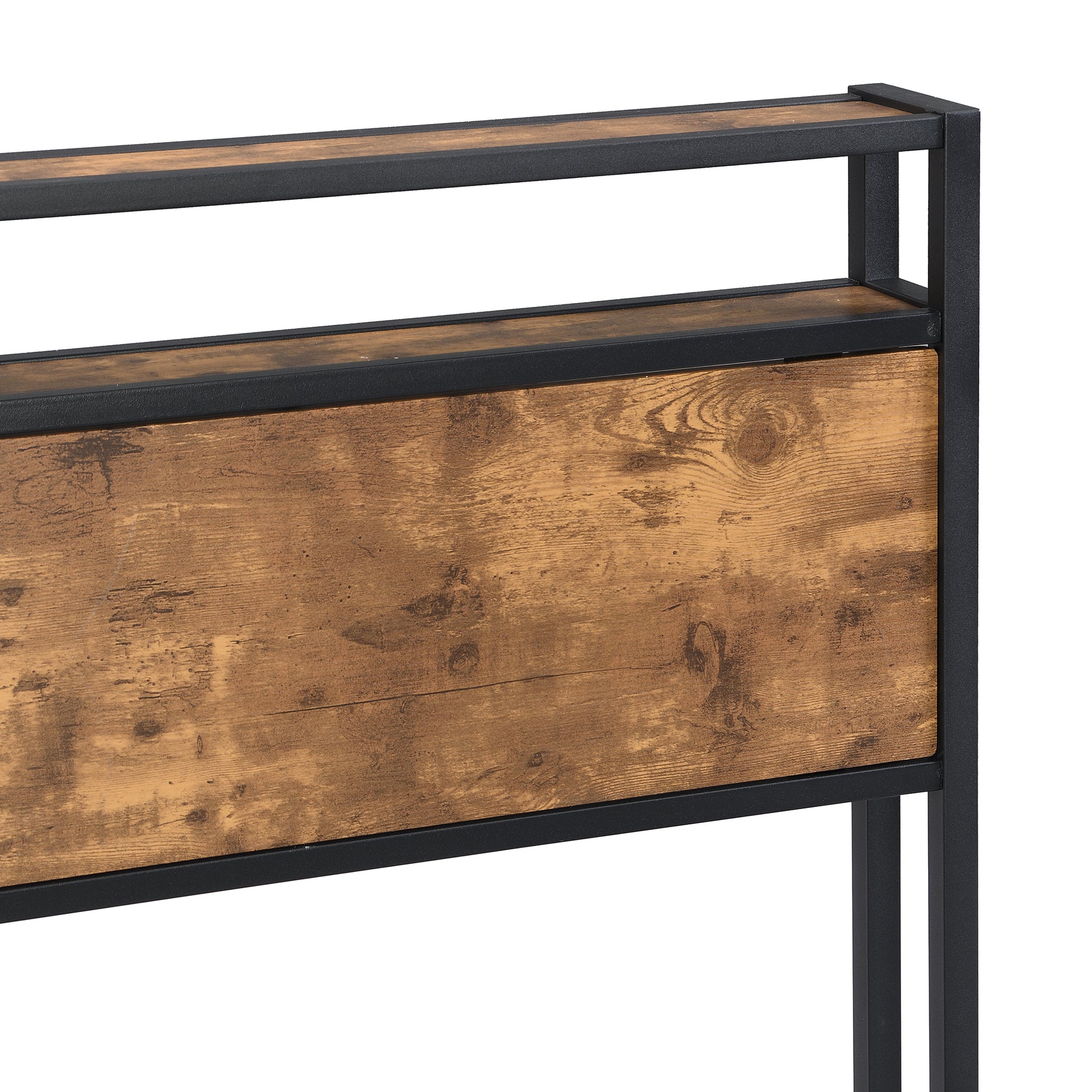 King Size Metal Platform Bed Frame With Wooden Headboard And Footboard With Usb Liner, No Box Spring Needed, Large Under Bed Storage, Easy Assemble King Black Brown Metal