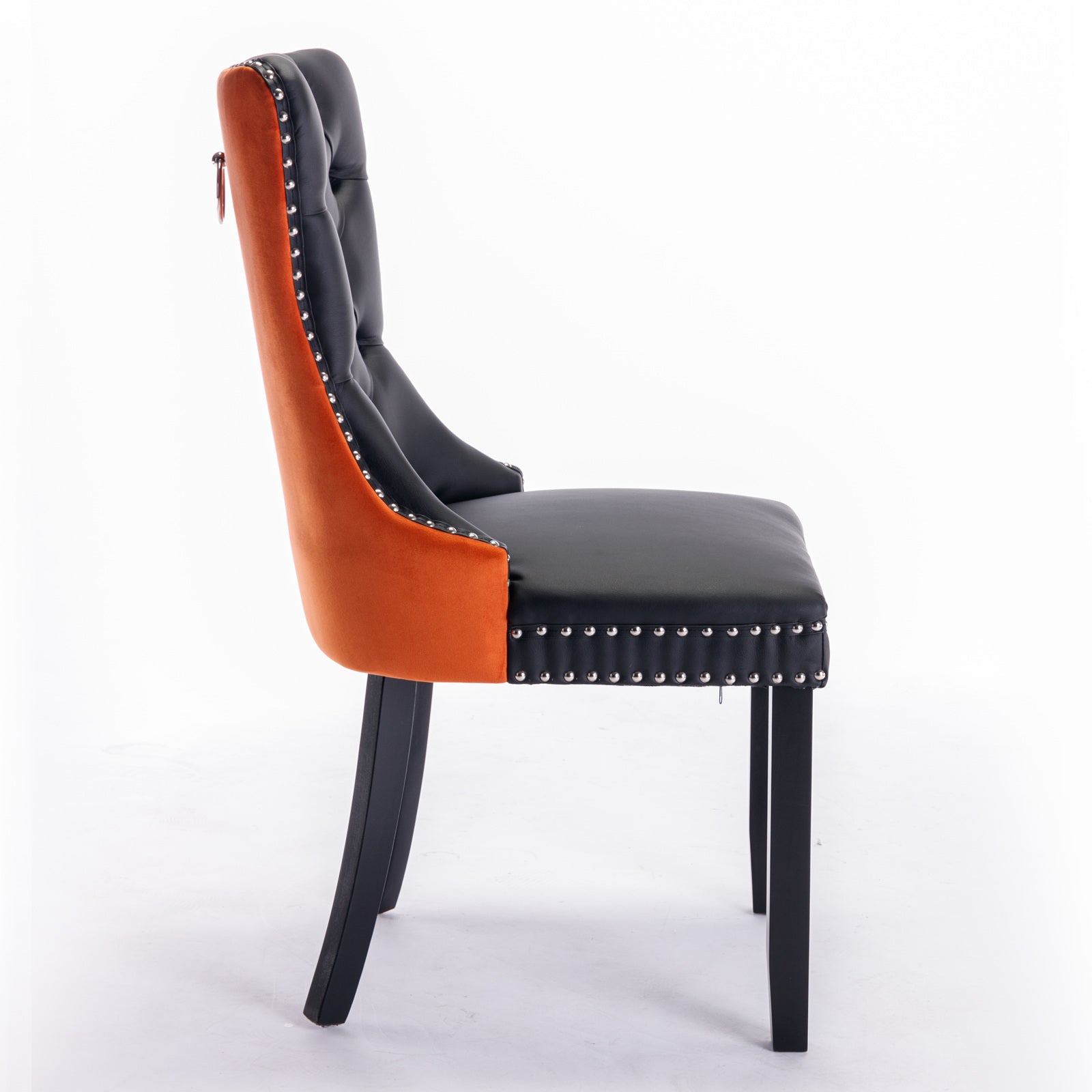 Nikki Collection Modern, High End Tufted Solid Wood Contemporary Pu And Velvet Upholstered Dining Chair With Wood Legs Trim 2 Pcs Set Black Orange, Sw2101Bo Black Pu Foam Pu Leather