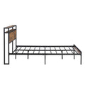 King Size Metal Platform Bed Frame With Wooden Headboard And Footboard With Usb Liner, No Box Spring Needed, Large Under Bed Storage, Easy Assemble King Black Brown Metal