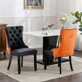 Nikki Collection Modern, High End Tufted Solid Wood Contemporary Pu And Velvet Upholstered Dining Chair With Wood Legs Trim 2 Pcs Set Black Orange, Sw2101Bo Black Pu Foam Pu Leather