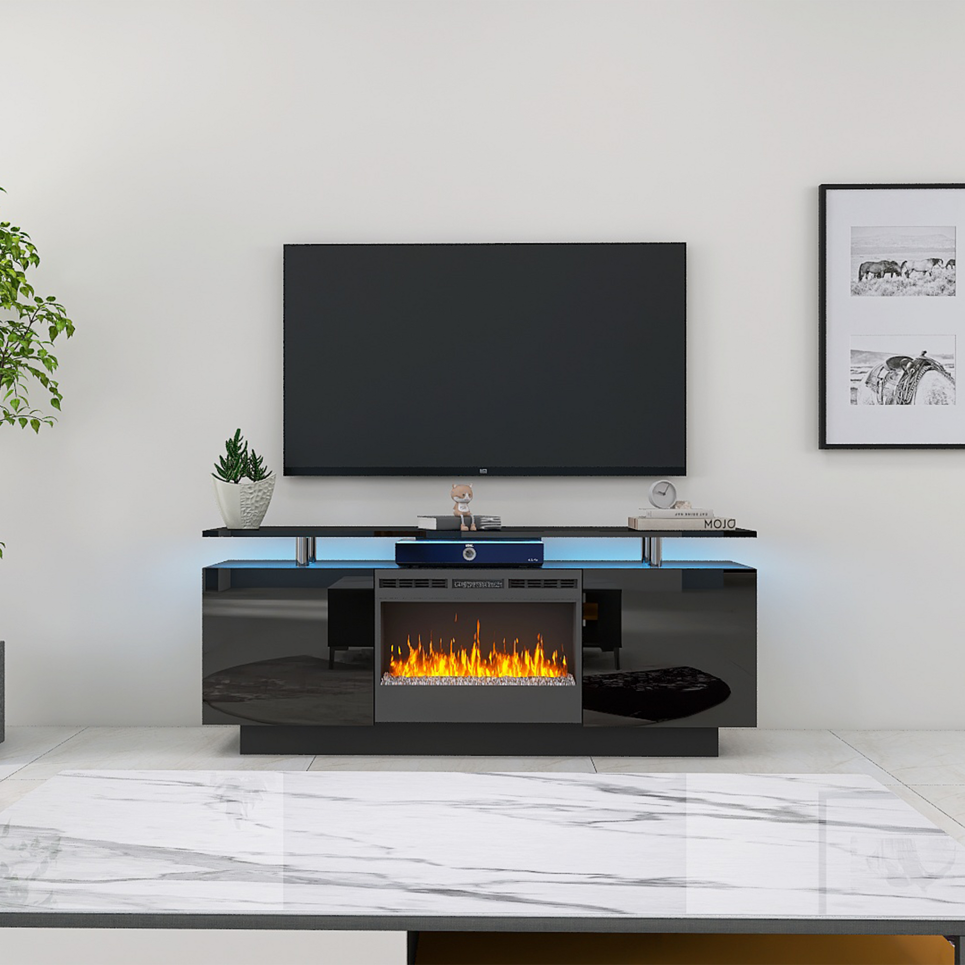 Black 160Cm Large Tv Cabinet With Fireplace Can Heating Change Color 9 Models 8 Levels Have Led Light Black Primary Living Space 60 69 Inches 50 59 Inches 50 Inches Mdf