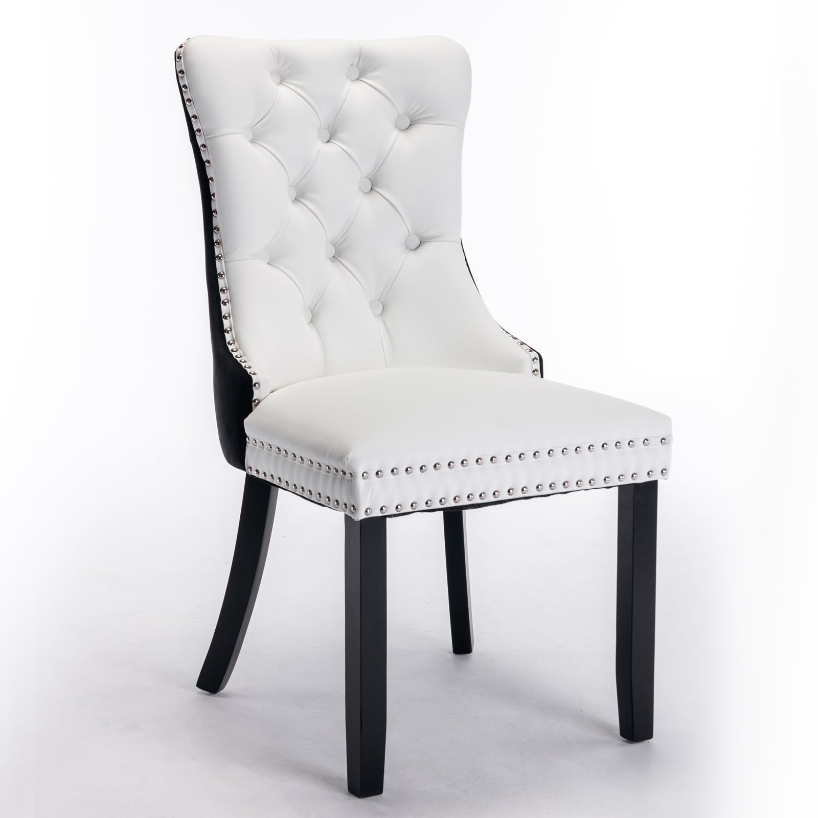 Nikki Collection Modern, High End Tufted Solid Wood Contemporary Pu And Velvet Upholstered Dining Chair With Wood Legs Trim 2 Pcs Set White Black, Sw2101Wb White Black Foam Pu Leather