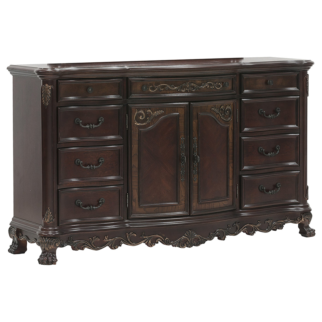 Cherry Finish Formal Bedroom Furniture 1Pc Dresser W 9X Drawers Bottom Cabinet Adjustable Shelf Traditional Design Wooden Furniture Cherry 5 Drawers & Above Bedroom Ball Bearing Glides Traditional Solid Wood