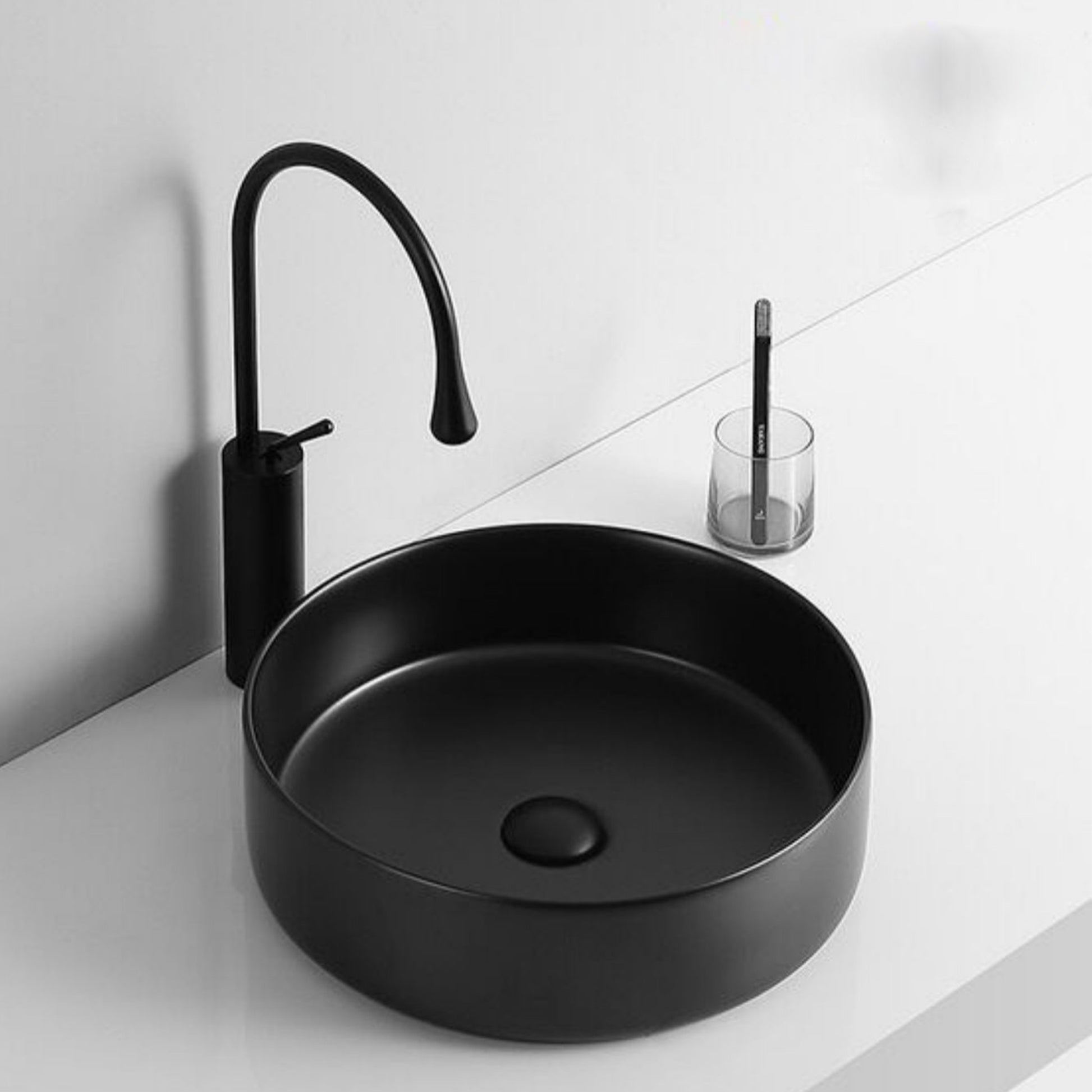 Ceramic Circular Vessel Bathroom Sink Art Sink Matte Black Ceramic