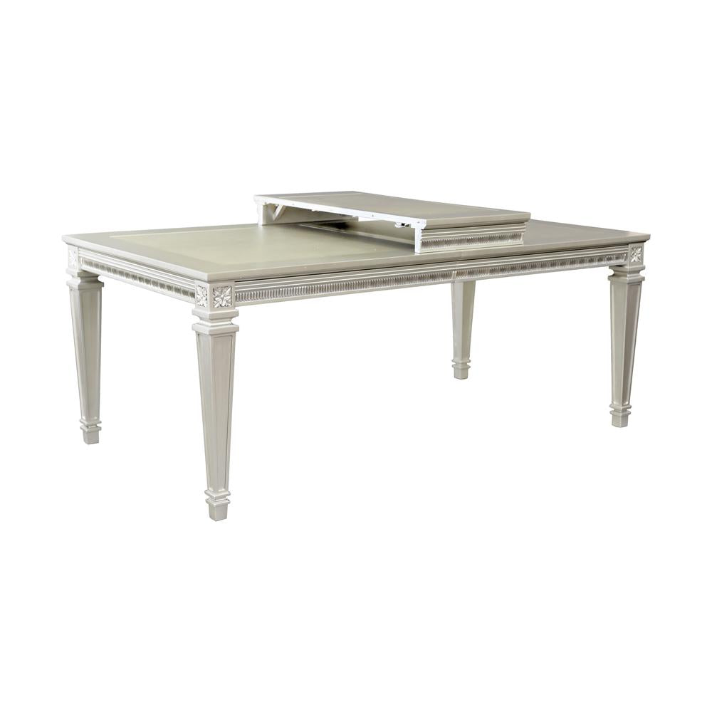 Silver Finish 5Pc Dining Set Table W Leaf And 4X Side Chairs Modern Glam Style Crystal Tufted Chairs Upholstered Seat Wooden Dining Room Furniture Silver Seats 4 Dining Room Extendable Glam,Modern Rectangular Dining Table With Chair Wood