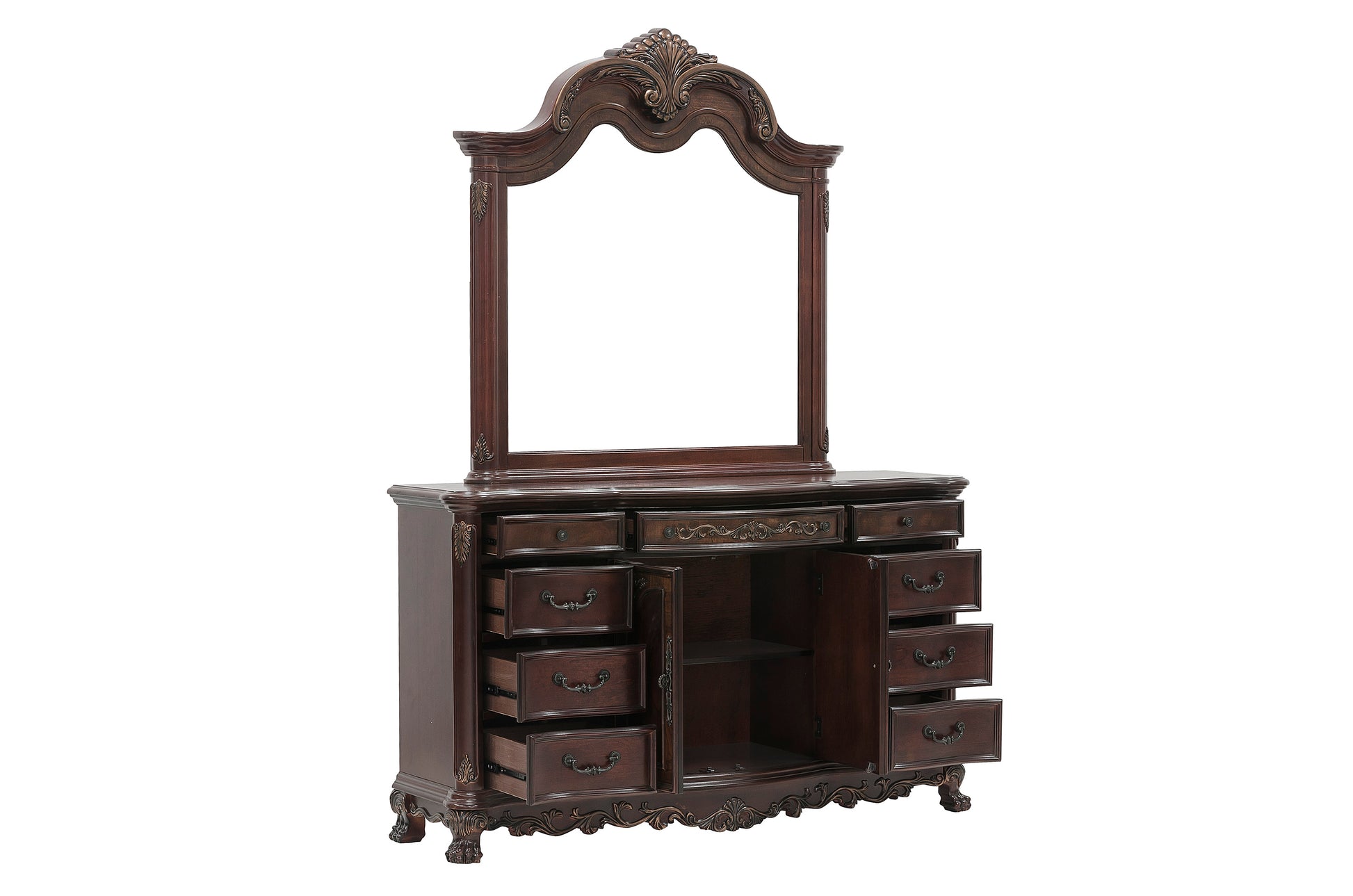 Cherry Finish Formal Bedroom Furniture 1Pc Dresser W 9X Drawers Bottom Cabinet Adjustable Shelf Traditional Design Wooden Furniture Cherry 5 Drawers & Above Bedroom Ball Bearing Glides Traditional Solid Wood