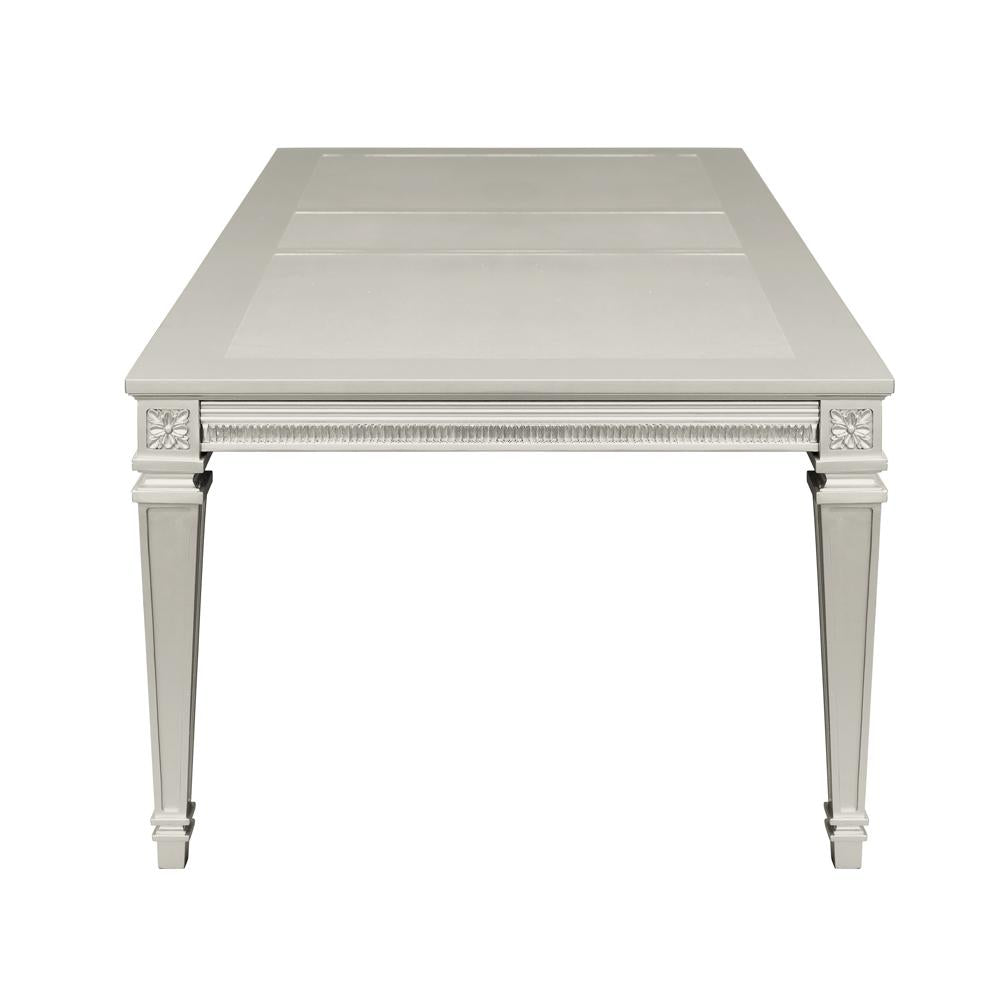 Silver Finish 5Pc Dining Set Table W Leaf And 4X Side Chairs Modern Glam Style Crystal Tufted Chairs Upholstered Seat Wooden Dining Room Furniture Silver Seats 4 Dining Room Extendable Glam,Modern Rectangular Dining Table With Chair Wood