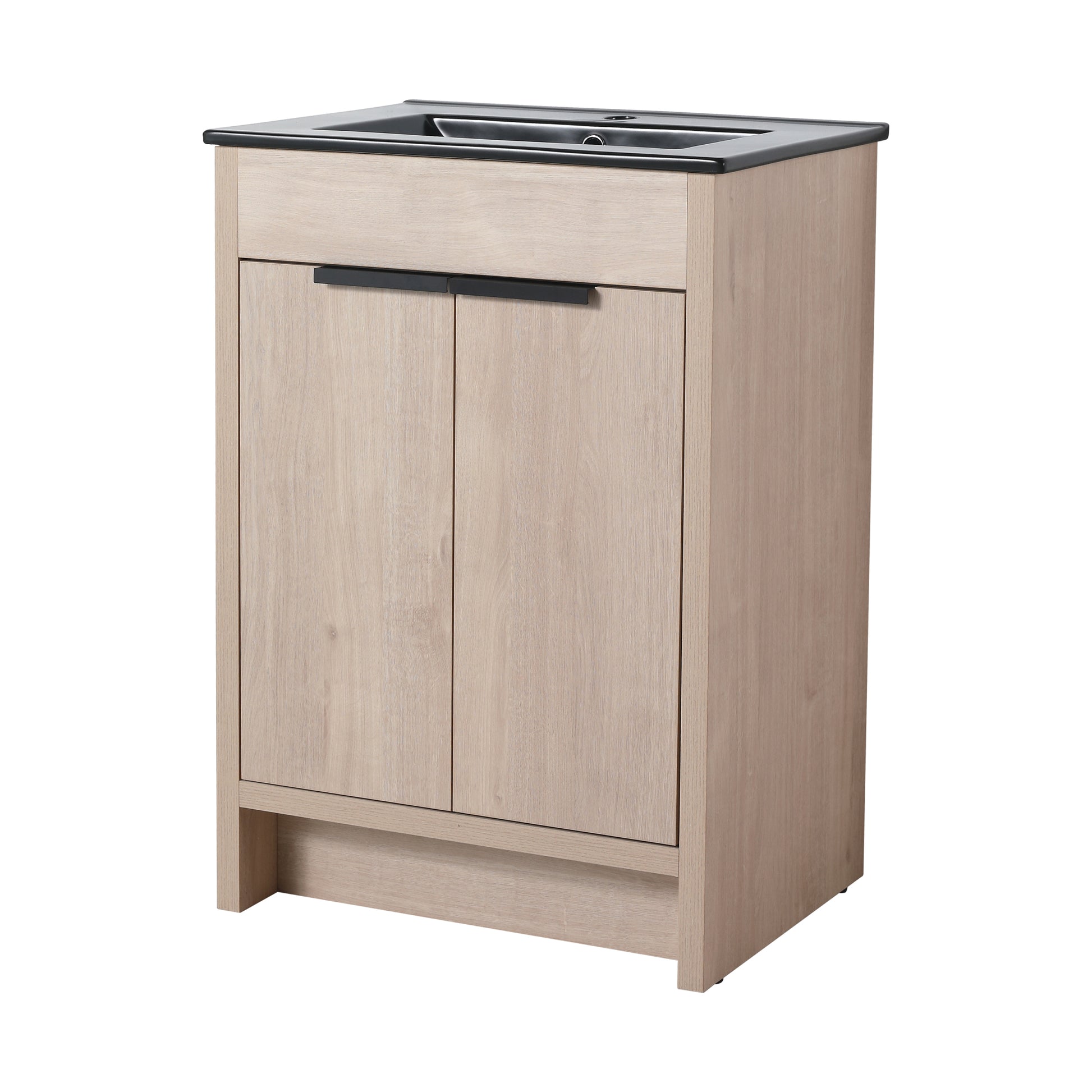 24 Inch Freestanding Bathroom Vanity With Black Ceramic Sink & 2 Soft Close Cabinet Doors Bvb02424Plo G Bl9060Bk ,W1286S00016 Plain Light Oak 2 Bathroom Freestanding Modern Plywood