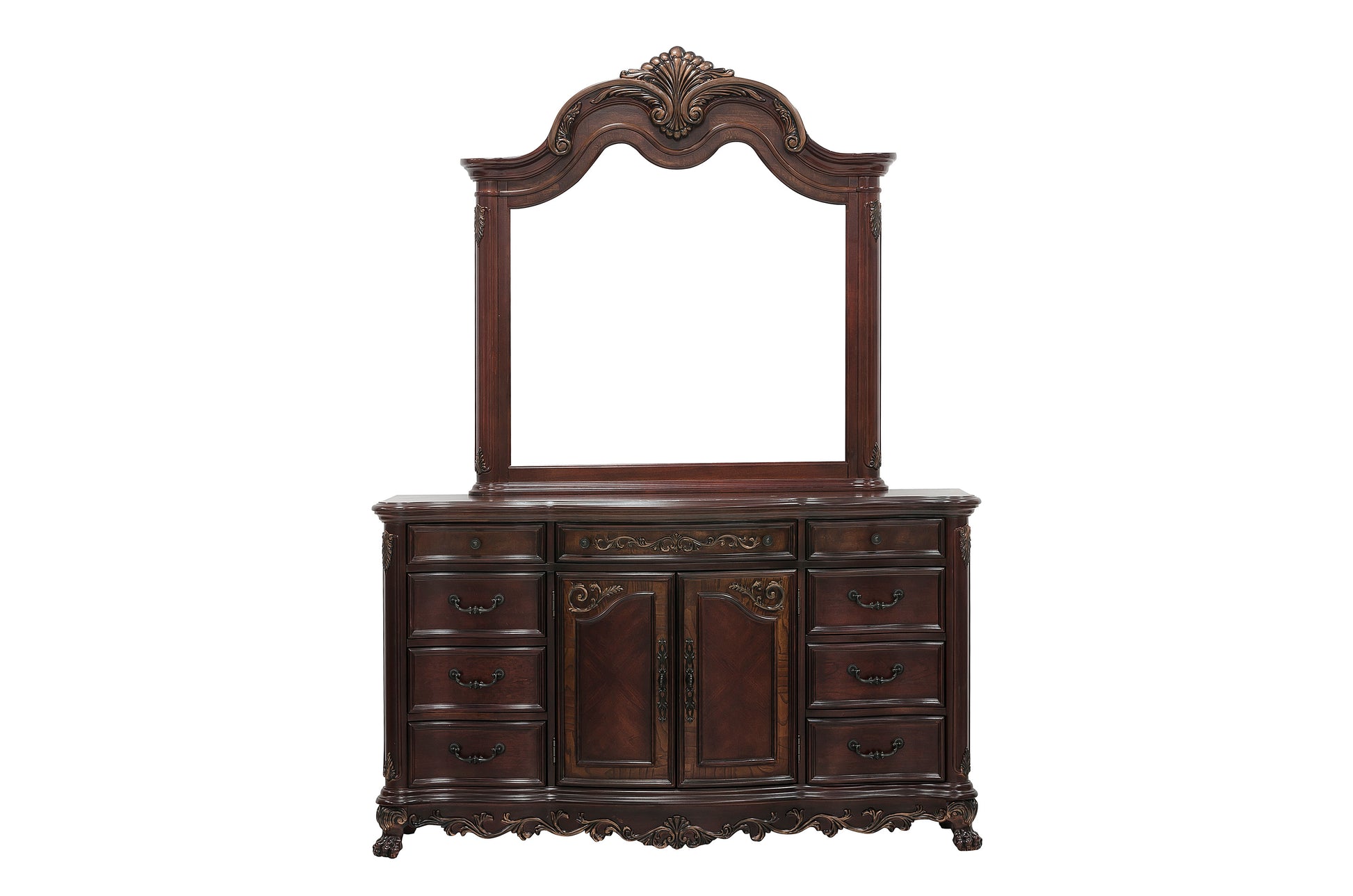 Cherry Finish Formal Bedroom Furniture 1Pc Dresser W 9X Drawers Bottom Cabinet Adjustable Shelf Traditional Design Wooden Furniture Cherry 5 Drawers & Above Bedroom Ball Bearing Glides Traditional Solid Wood