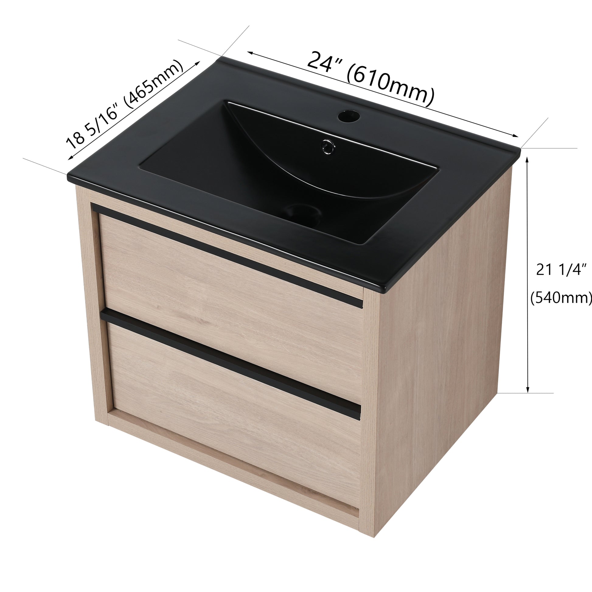 24" Bathroom Vanity, With Black Ceramic Sink And 2 2-plain light oak-bathroom-wall