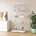 Two Door Glass Display Cabinet 4 Shelves With Door, Floor Standing Curio Bookshelf For Living Room Bedroom Office, 64.7