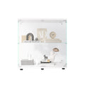 Two Door Glass Display Cabinet 2 Shelves With Door, Floor Standing Curio Bookshelf For Living Room Bedroom Office, 33.35