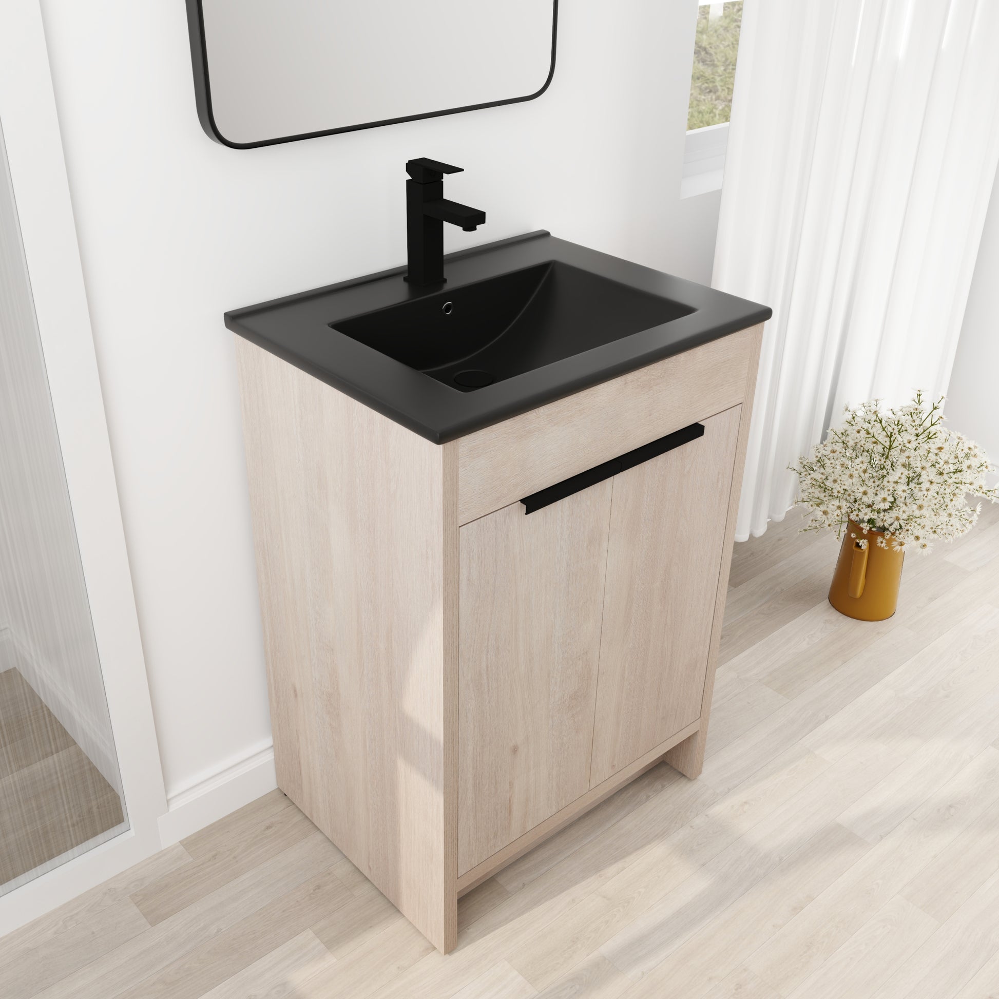 24 Inch Freestanding Bathroom Vanity with Black plain light