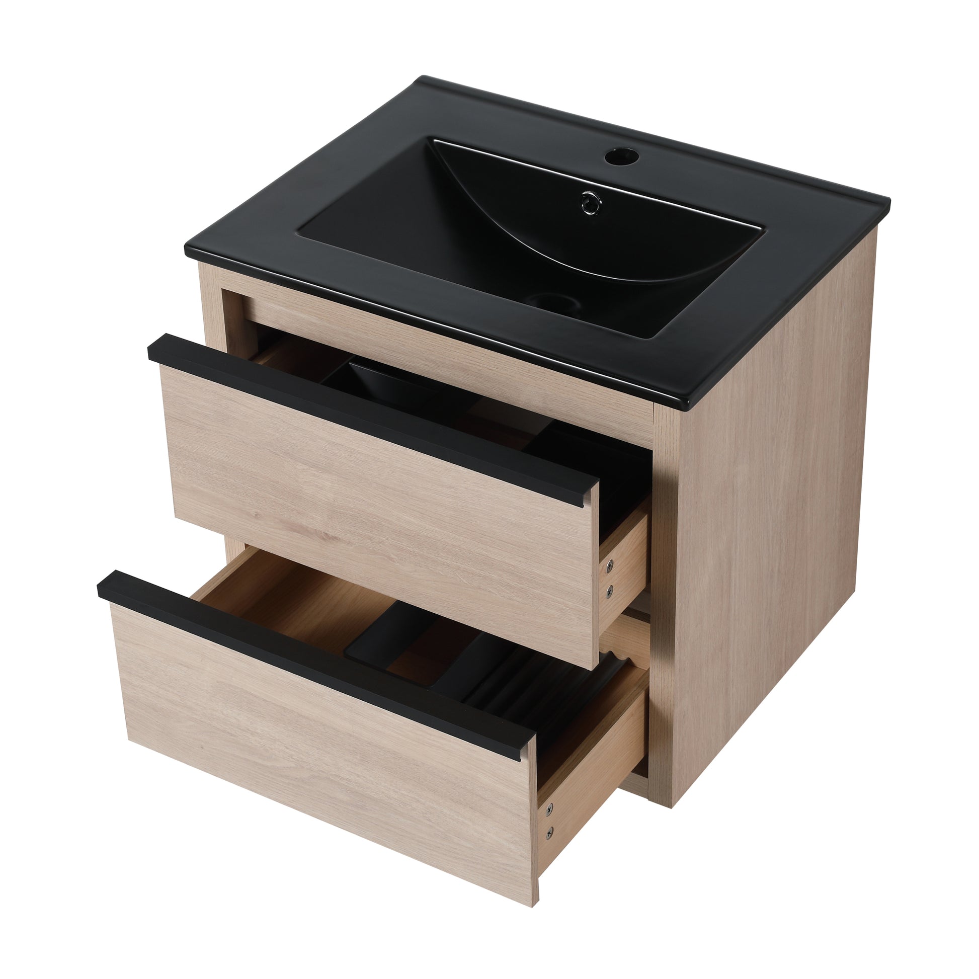 24" Bathroom Vanity, With Black Ceramic Sink And 2 2-plain light oak-bathroom-wall