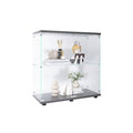 Two Door Glass Display Cabinet 2 Shelves With Door, Floor Standing Curio Bookshelf For Living Room Bedroom Office, 33.35