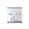 Two Door Glass Display Cabinet 2 Shelves With Door, Floor Standing Curio Bookshelf For Living Room Bedroom Office, 33.35