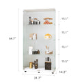 Two Door Glass Display Cabinet 4 Shelves With Door, Floor Standing Curio Bookshelf For Living Room Bedroom Office, 64.7