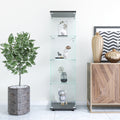 Glass Display Cabinet 4 Shelves With Door, Floor Standing Curio Bookshelf For Living Room Bedroom Office, 64.7