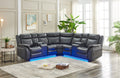 Le152 Power Reclining Sectional Gray W Led Strip Gray Technical Leather