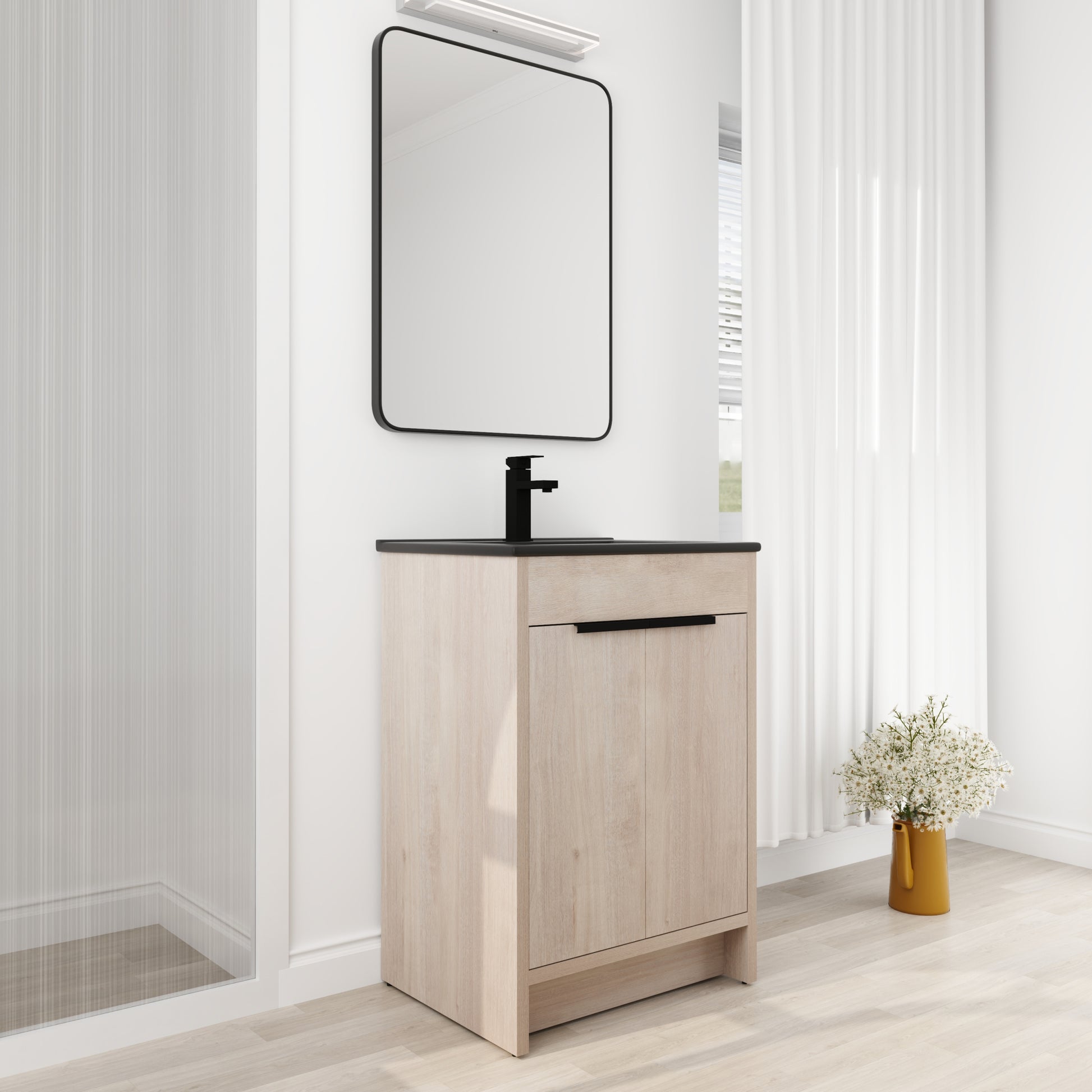 24 Inch Freestanding Bathroom Vanity with Black plain light