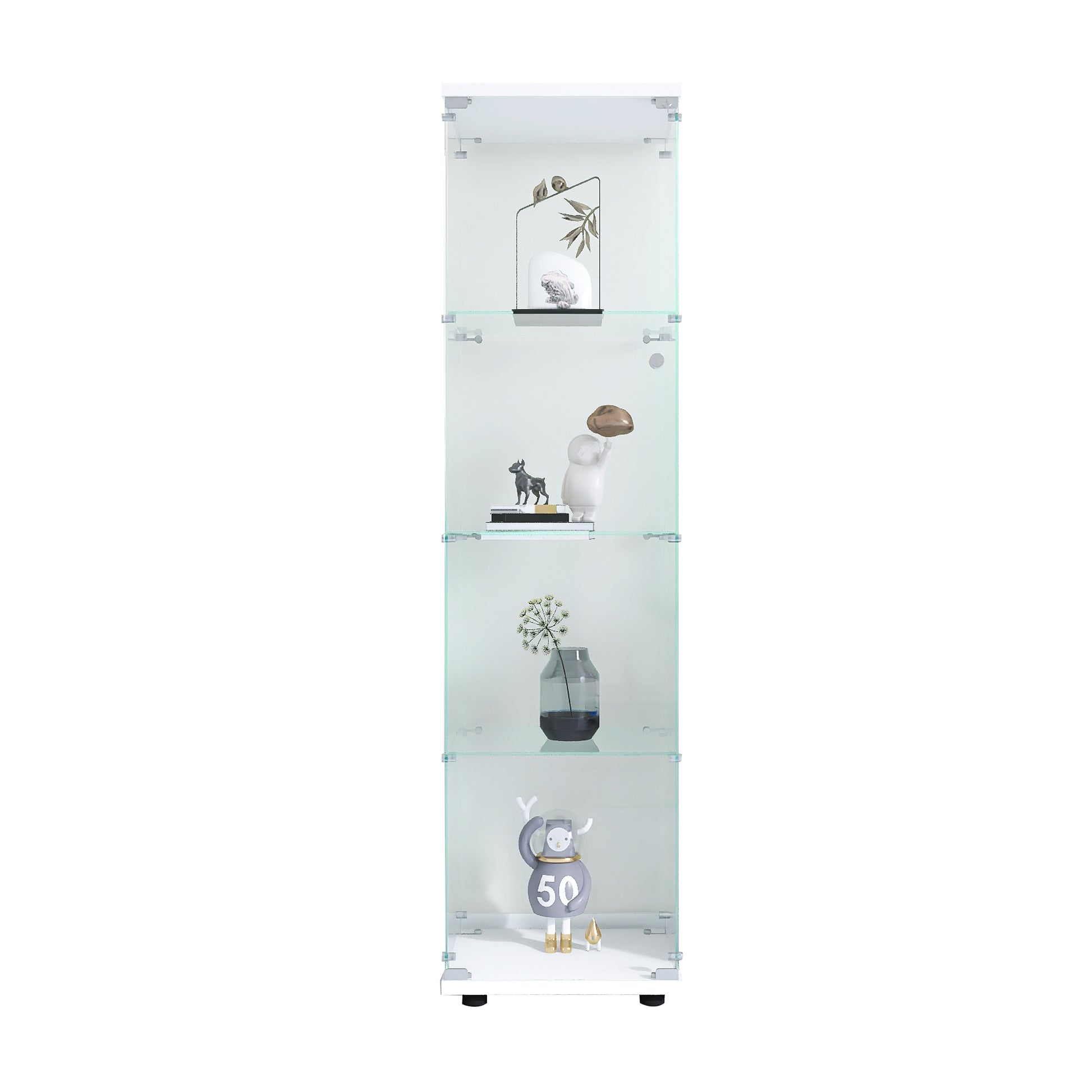 Glass Display Cabinet 4 Shelves With Door, Floor Standing Curio Bookshelf For Living Room Bedroom Office, 64.7"*16.7"*14.3" White White Glass