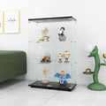 Two Door Glass Display Cabinet 3 Shelves With Door, Floor Standing Curio Bookshelf For Living Room Bedroom Office, 49.3