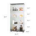 Two Door Glass Display Cabinet 4 Shelves With Door, Floor Standing Curio Bookshelf For Living Room Bedroom Office, 64.7