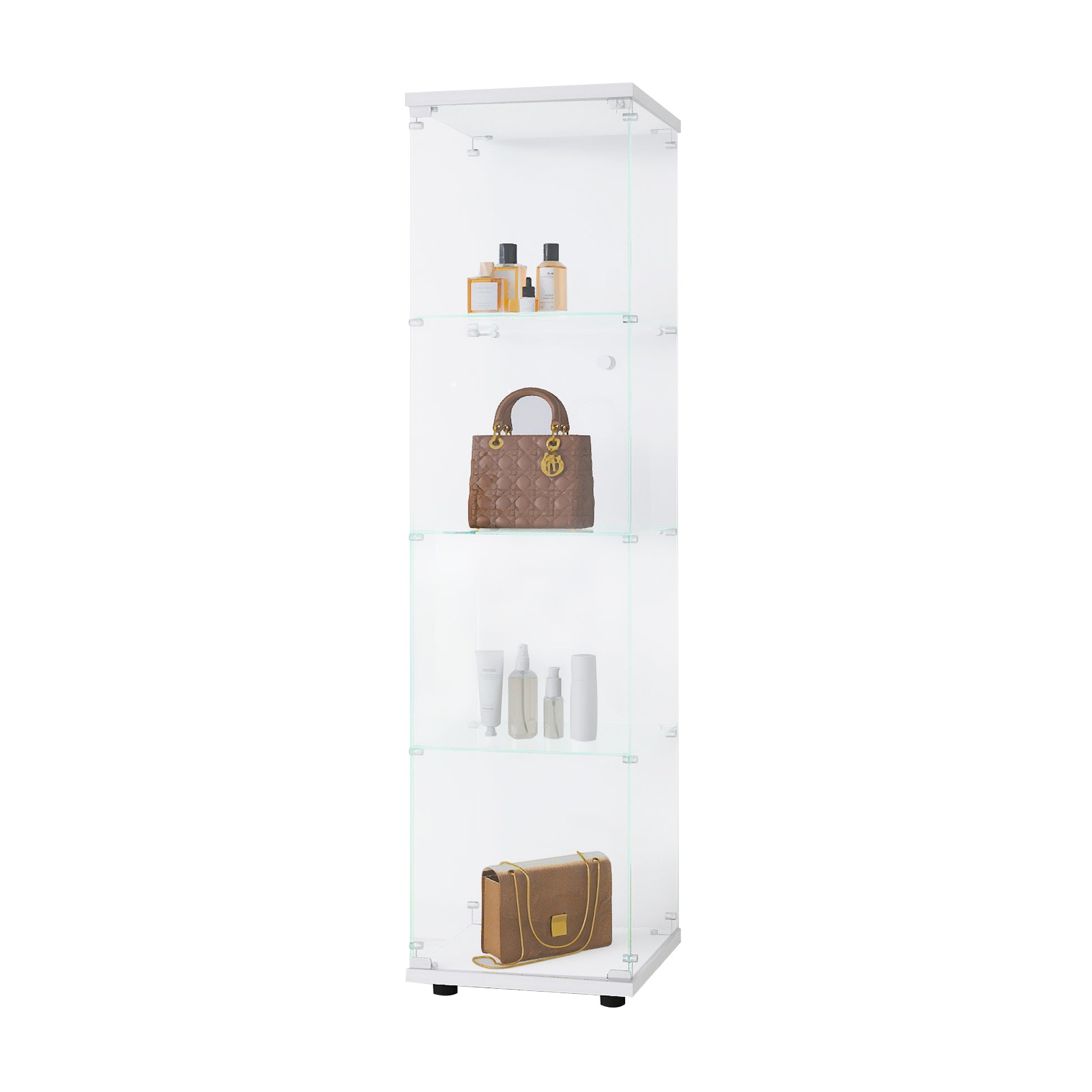 Glass Display Cabinet 4 Shelves With Door, Floor Standing Curio Bookshelf For Living Room Bedroom Office, 64.7"*16.7"*14.3" White White Glass