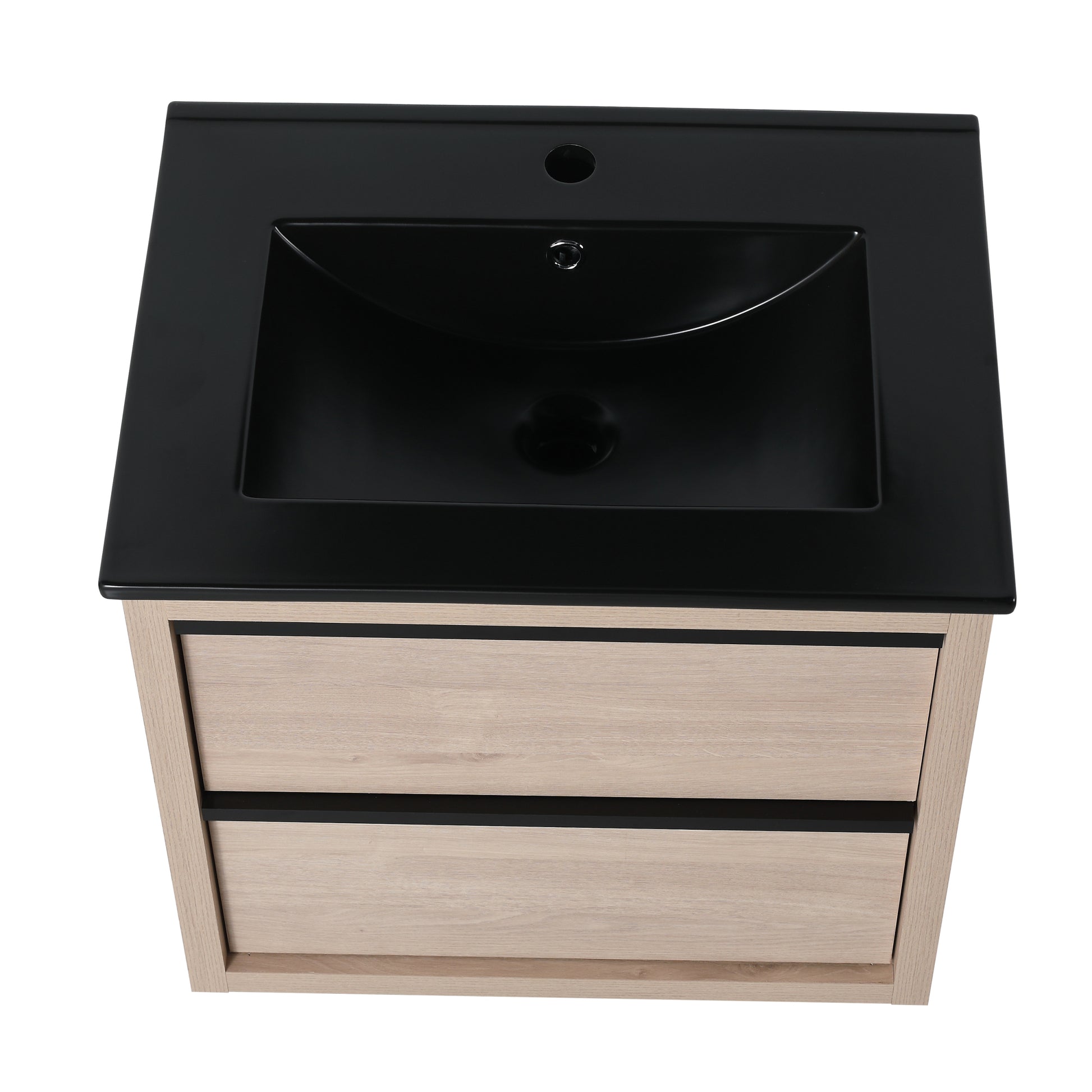 24" Bathroom Vanity, With Black Ceramic Sink And 2 2-plain light oak-bathroom-wall