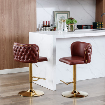 Swivel Barstools Adjusatble Seat Height, Modern Pu Upholstered Bar Stools With The Whole Back Tufted, For Home Pub And Kitchen Island Wine Red, Burdy, Set Of 2 Burgundy Foam Pu Leather